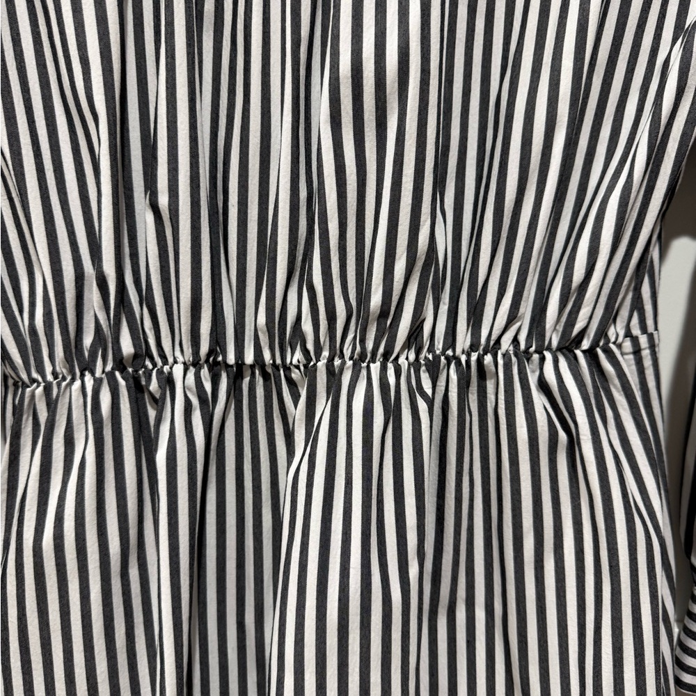 Express Black and White Vertical-Striped Mini Shirt Dress - Picture 9 of 12